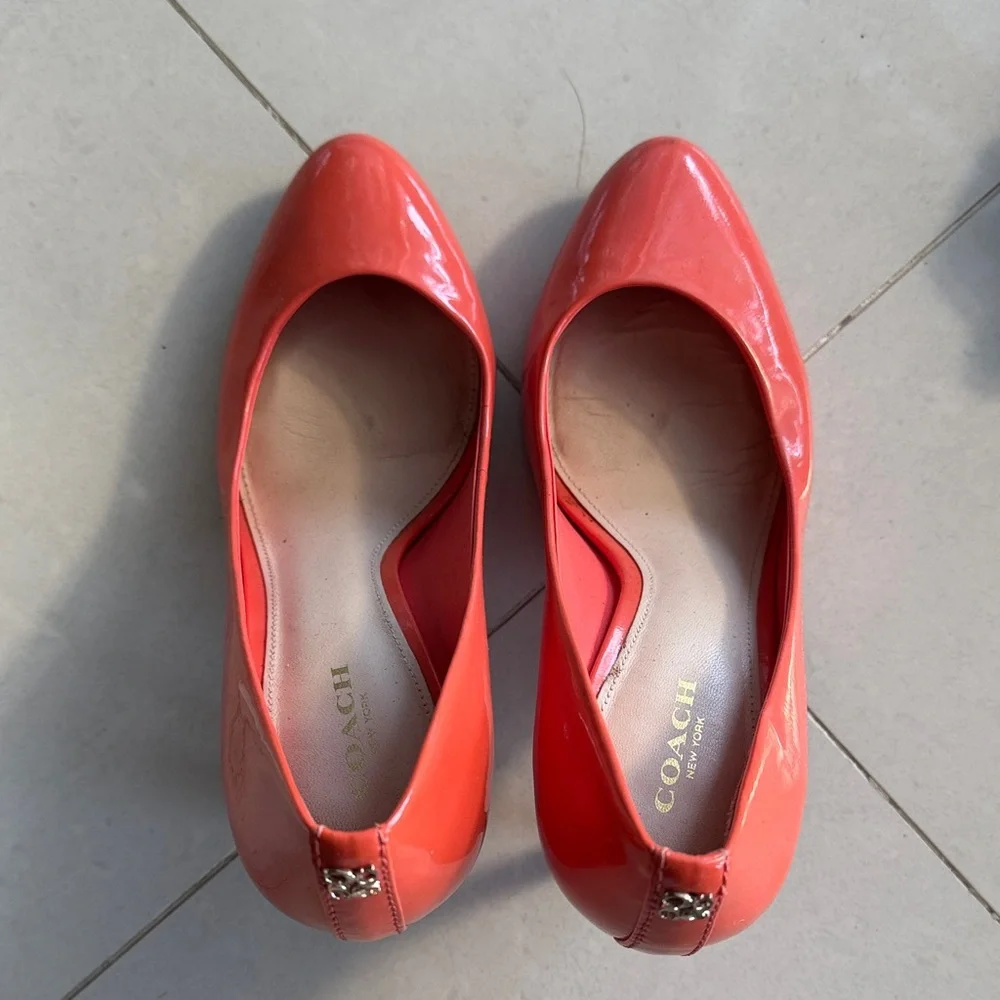 Coach Nala Bright Coral Patent Leather Pumps Heels Size 7